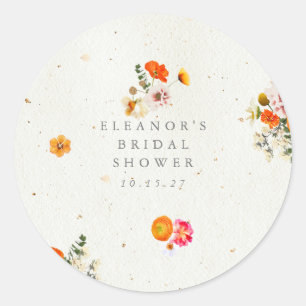 Boho Orange Cottagecore Florales Brautbad Name Runder Aufkleber