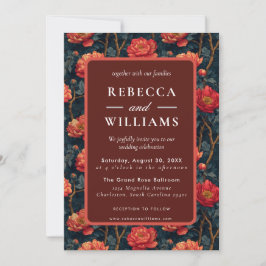 Boho Orange Floral Peonies Wedding Invitation Einladung