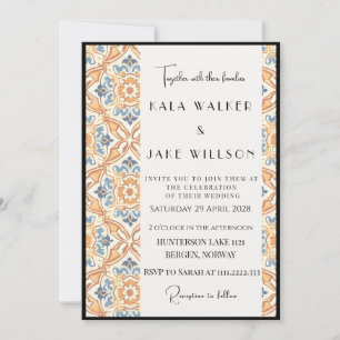 Boho Orange Geometrische Italienische Fliese + Ran Einladung
