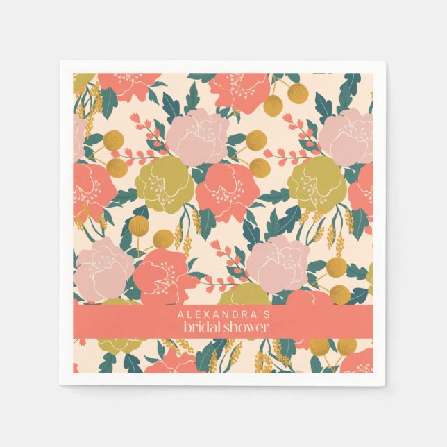 Boho Orange Green Botanical Custom Brautparty Serviette (Vorderseite)