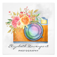 Boho Orange Kamera & Floral Bouquet Wasserfarbe