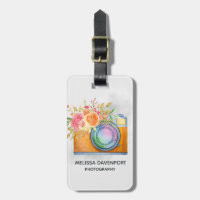 Boho Orange Kamera & Floral Bouquet Wasserfarbe