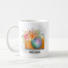 Boho Orange Kamera & Floral Bouquet Wasserfarbe Kaffeetasse