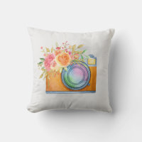 Boho Orange Kamera & Floral Bouquet Wasserfarbe