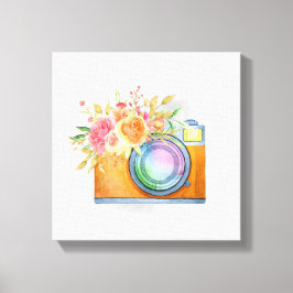 Boho Orange Kamera & Floral Bouquet Wasserfarbe Leinwanddruck