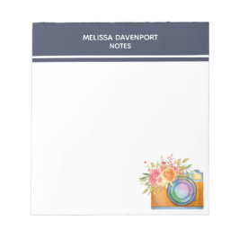 Boho Orange Kamera & Floral Bouquet Wasserfarbe Notizblock