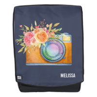 Boho Orange Kamera & Floral Bouquet Wasserfarbe