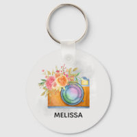 Boho Orange Kamera & Floral Bouquet Wasserfarbe