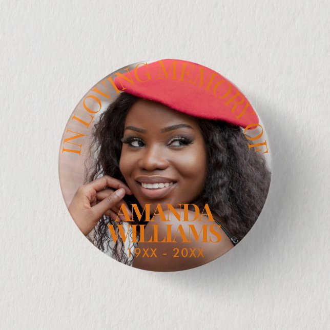Boho Orange | Memorial zum Personalisierten Foto Button (Vorderseite)