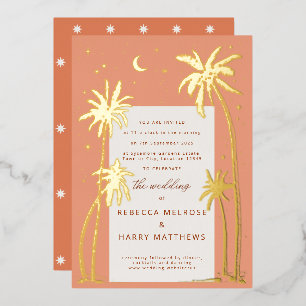 Boho-orange Palm Springs Hochzeit Folien-Einladung Folieneinladung