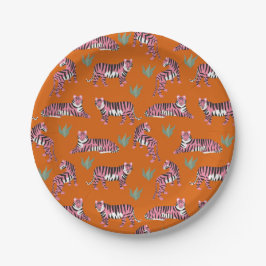 Boho Orange Pink Dschungel Tiger Pappteller
