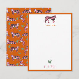 Boho Orange Pink Dschungel Tiger Schrift Mitteilungskarte