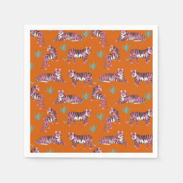 Boho Orange Pink Dschungel Tiger Serviette