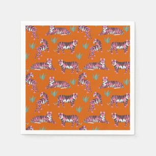 Boho Orange Pink Dschungel Tiger Serviette