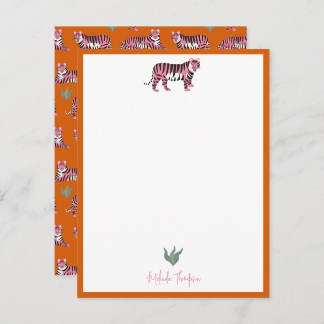 Boho Orange Pink Jungle Tiger Script Mitteilungskarte (Vorne/Hinten)