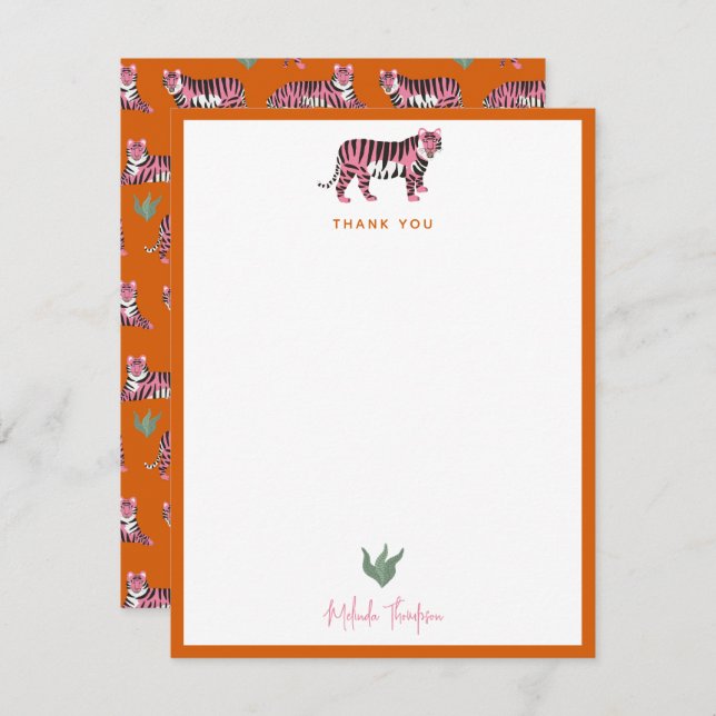 Boho Orange Pink Jungle Tiger Script Mitteilungskarte (Vorne/Hinten)