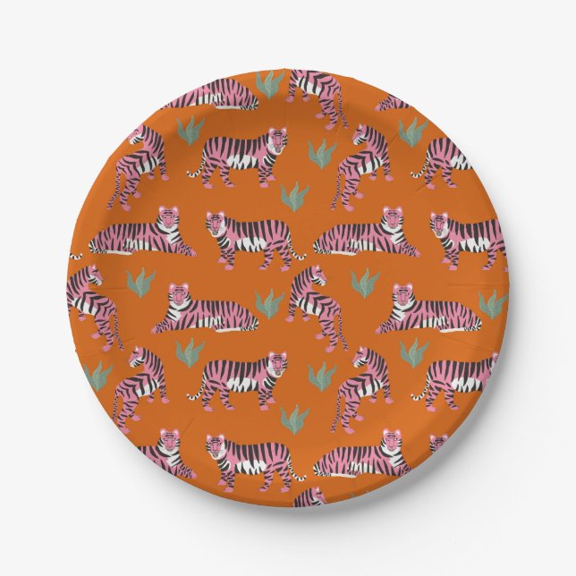Boho Orange Pink Jungle Tigers Pappteller (Vorderseite)