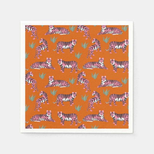 Boho Orange Pink Jungle Tigers Serviette (Vorderseite)