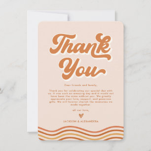 Boho Orange Retro 70er Wedding Dankeschön Card Einladung