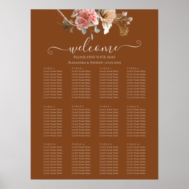 Boho Orange Rust Hochzeit im Herbst Seekarte Poster (Vorne)