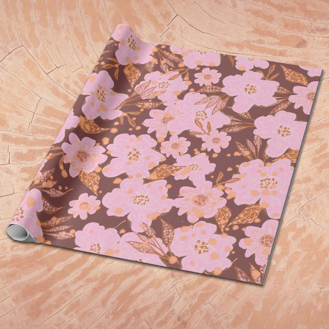 Boho Orange Rust Jeden Anlaß Blumengiftwrap Geschenkpapier (Von Creator hochgeladen)