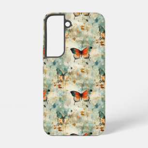 Boho Orange Teal Schmetterling Wildblume Malerisch Samsung Galaxy Hülle