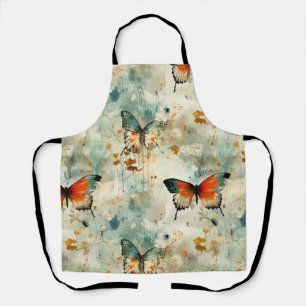 Boho Orange Teal Schmetterling Wildblume Malerisch Schürze