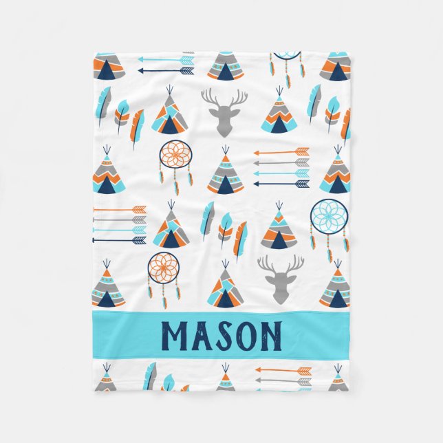 Boho orange und blau südwestlich fleecedecke (Vorderseite)