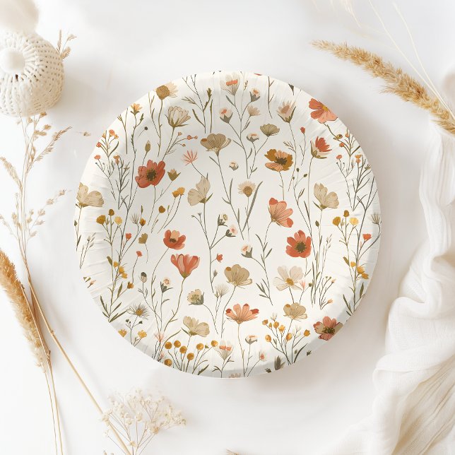 Boho Orange Wildblume Baby in Bloom Baby Dusche Pappteller (Elegant baby in bloom baby shower wildflower pattern  paper bowl for moms-to-be who love flowers!)