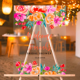 Boho orangefarbene florale Wildblumen Hochzeitsbeg Acrylschild