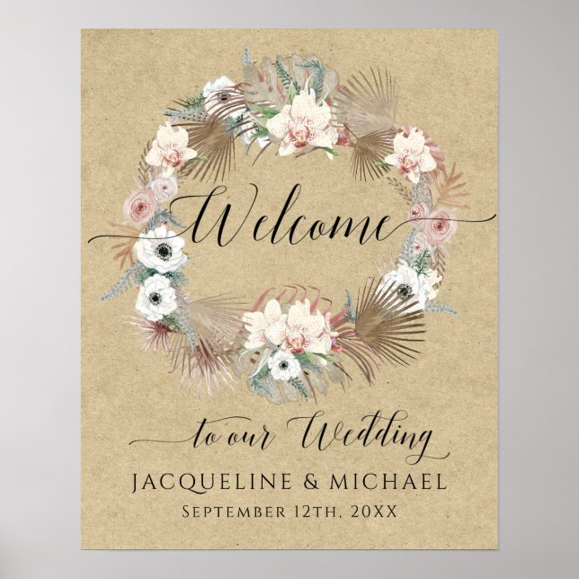 BOHO Orchid Blumenpalme Grüne Begrüßung Hochzeit Poster (Vorne)