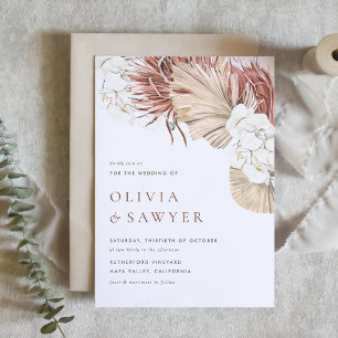 Boho-Orchideen und getrocknete Palmwedel QR-Code-H Einladung