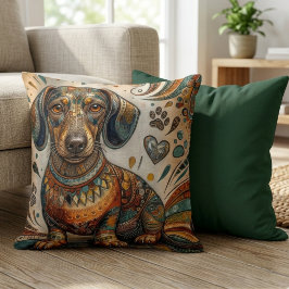 Boho-Ornament-Mosaik-Dachshund-Wiener-Dog Kissen