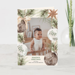 Boho Ornamente und Pines Umgeben Urlaub Feiertagskarte