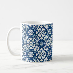 Boho-Ornamentmuster in weiß-blauem Vintage-Stil Kaffeetasse