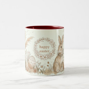 Boho-Osterhase mit floralem Kranz Illustration Zweifarbige Tasse