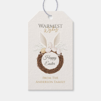 Boho-Osterhasen-Nest-Kranz Gold Elfenbein Geschenkanhänger