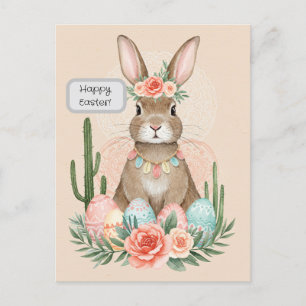 Boho-Osterhasenkarte – Whimsische Pastell-Postkart Feiertagspostkarte