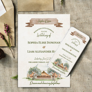 Boho Outdoor Aquarell Zelt Camp Rustikale Hochzeit Einladung