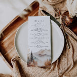 Boho Outdoor Mountain Wedding Menu Menükarte<br><div class="desc">Dieses Gebirgsmenü besticht durch eine wunderschöne Bergkulisse mit Aquarellfarben und eine elegante Schriftart-Paarung. Alle Texte und die meisten Schriftart sind auf diesem rustikalen Sonnenblumendesign editierbar. Die einzigen Farben, die nicht editierbar sind, sind die Farben des Gebirgsdesigns in Aquarelltönen. // Für passende Designs, suchen Sie SAWYER im Sincerely By Nicole Zazzle...</div>