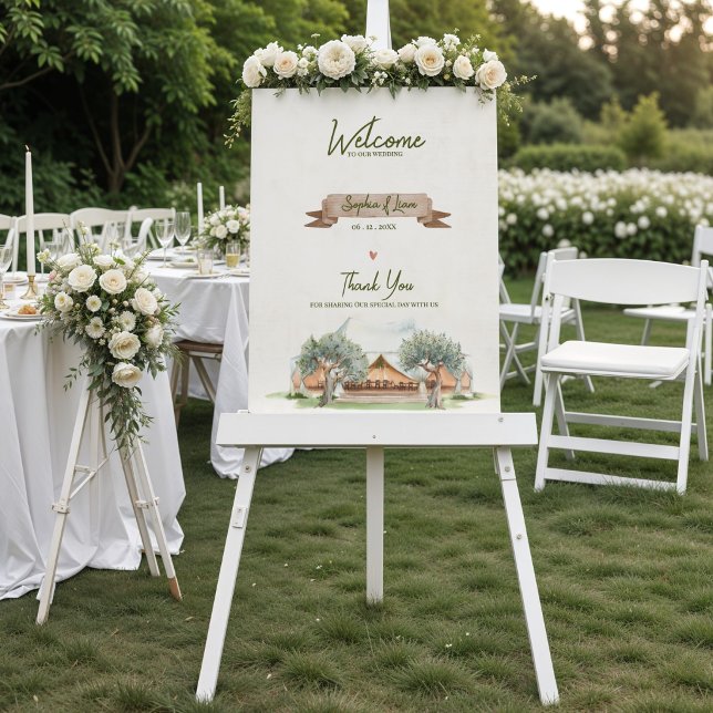 Boho Outdoor Zelt Rustikale Hochzeitsbegrüßung Poster ( Boho Outdoor Tent Wedding Welcome Sign | Rustic Watercolor Camp Wedding Welcome Poster Sign)