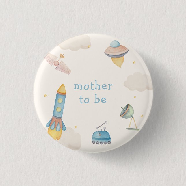 Boho Outer Space Rakete Baby Shower für werdende M Button (Vorderseite)