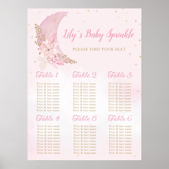 Boho Over the Moon Baby Shower Chart Poster (Vorne)