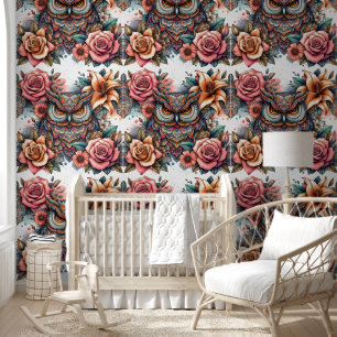 Boho Owl mit Rose & Lilien Tapete
