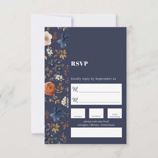 Boho Painted Floral Wedding RSVP Karte (Vorderseite)