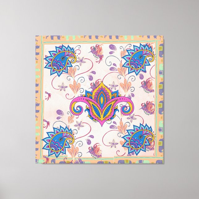 Boho paisley and elephant pattern_lmandala artwork leinwanddruck (Vorderseite)