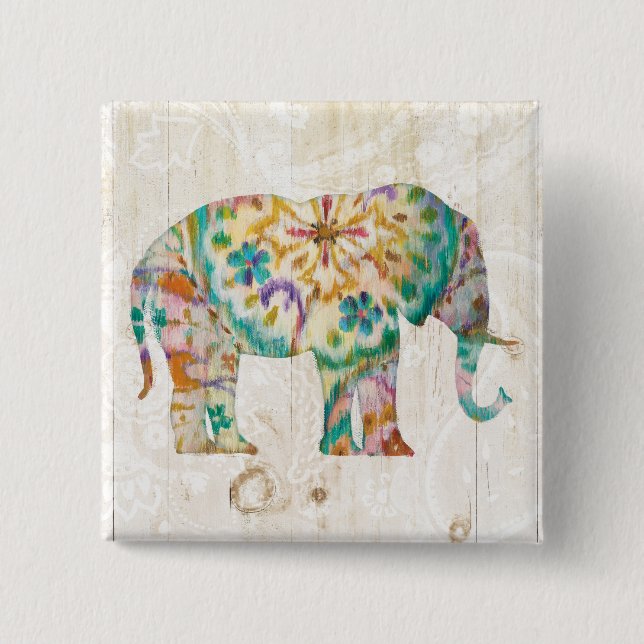 Boho Paisley Elefant I Button (Vorderseite)