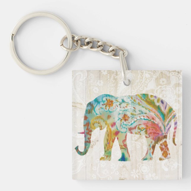 Boho Paisley Elefant II Schlüsselanhänger (Vorderseite)