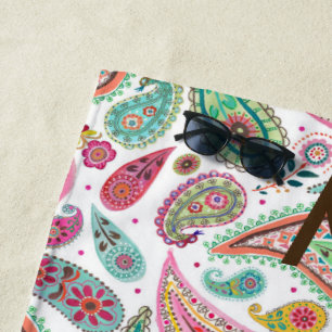 Boho-Paisley-Multicolor-Mädchen-Muster-Monogramm T Strandtuch