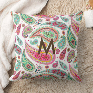 Boho Paisley Multicolor mädchenhaft monogramm Kissen